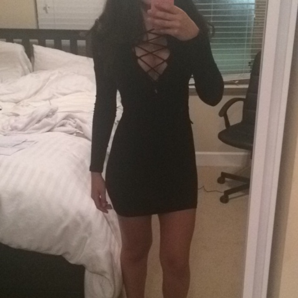 Black lace up dress